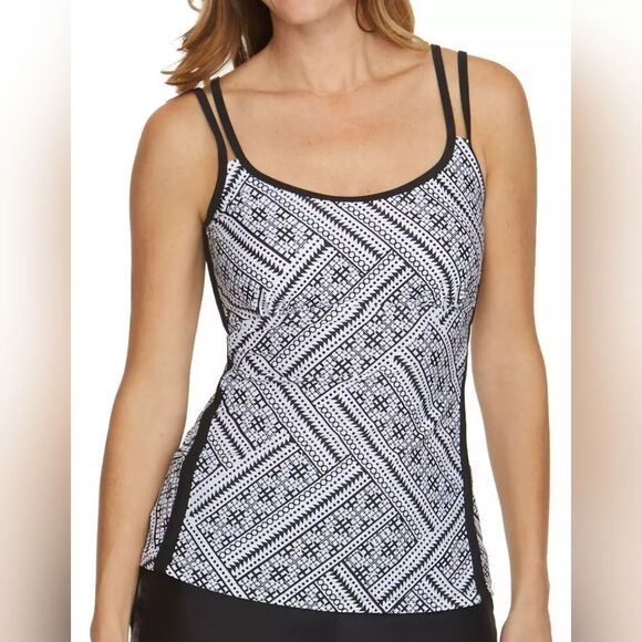 Splashletics Black & White Tankini Top (L) - Picture 1 of 7